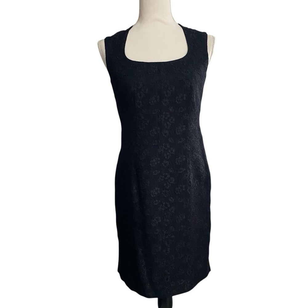 Vintage Black Shimmer Floral Sheath Dress Petite 8P Y2K Cocktail Dress